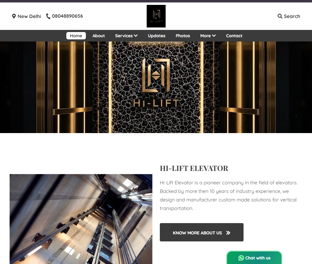 Hi-Lift Elevator website screenshot